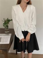 Blusa de verano para mujer, camisa de primavera, blusa para mujer, Blusas largas de gasa, informales, elegantes, Vintage, de manga larga, holgada de gran tamaño, blanca - details 0