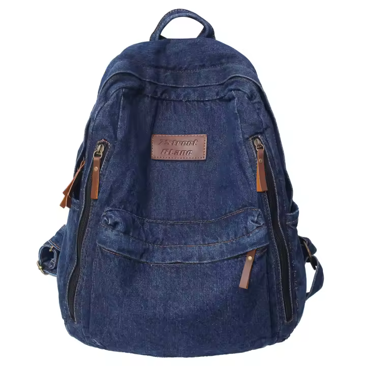 Mochila de tela vaquera para estudiantes, morral de gran capacidad con múltiples bolsillos, a la moda, para la escuela, 2023 - 1
