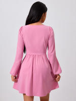Vestido rosa de mujer vestido dulce hermana menor vestido mediano y largo - details 2
