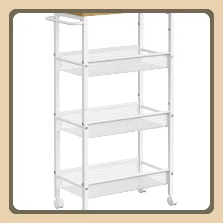 Carro de 4 Niveles, Carro Estrecho de Cocina con Ruedas, con Asa, para Espacio Reducido, 22 x 45,4 x 77 cm, para Cocina, Baño, Salón, Estudio, Roble Beige y Blanco LRC033W09 - 1