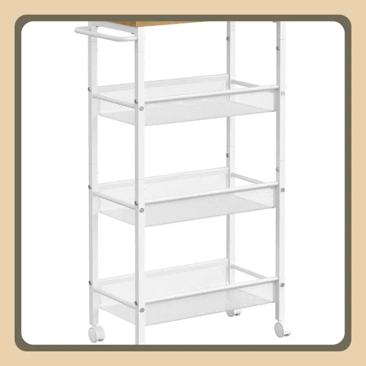 Carro de 4 Niveles, Carro Estrecho de Cocina con Ruedas, con Asa, para Espacio Reducido, 22 x 45,4 x 77 cm, para Cocina, Baño, Salón, Estudio, Roble Beige y Blanco LRC033W09 - 1
