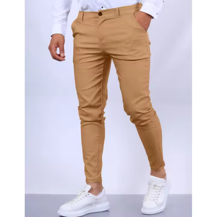 Nuevos pantalones formales informales con textura de Color sólido para hombre, pantalones ajustados cónicos populares para las cuatro estaciones - 1