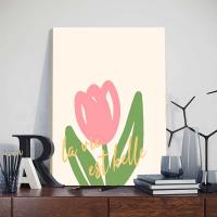 Pintura Nórdica de Tulipanes en Lienzo JUBEER con Marco Decoración para el Hogar Arte de Pared para Dormitorio Diseño de Flores en Lienzo y Acuarela - details 2