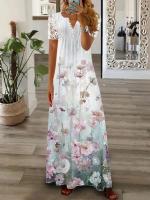 Elegante Vestido Largo con Encaje Impreso de Moda 2024 Cuello en V Alto Cintura Grande Swing Maxi para Mujeres - details 10
