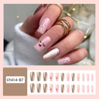 Uñas postizas reutilizables con estampado de alce de Navidad, uñas falsas rosas, decoración DIY, dulce y encantador - details 3