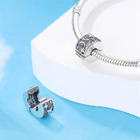 Pulsera de ajuste Original de 1 pieza, 100% de plata de ley S925, Pavé de circonita, Clip de posicionamiento, dijes para mujer, cuentas de joyería DIY para cumpleaños - details 2