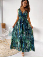 Vestido largo de verano sin mangas para mujer, prenda con estampado Vintage, cuello en V, elegante, para fiesta en la playa - details 2