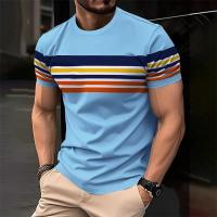 Camisetas a rayas simples a la moda para hombre, pantalón corto informal de verano de manga con estampado 3D de cuello redondo, ropa de calle de tendencia, camisetas - details 1