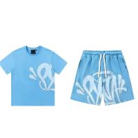 Camiseta de manga corta holgada con estampado espumoso estilo hip hop callejero drill y conjunto de pantalones cortos casuales - details 5