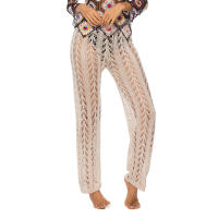 Pantalones de pierna ancha calados con cordones para mujer, pantalón de pierna ancha, color Beige, de cintura alta, transparente, para vacaciones en la playa, color blanco y negro, verano - details 13