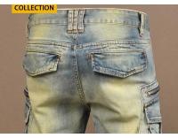 Jeans Retro Azules Lavados Estilo Hip Hop con Diseño de Bolsillos Adelgazados Moda para Hombres - details 11