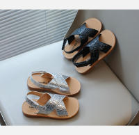 Sandalias de verano para niños y niñas, tela de piel brillante, zapatos de playa para niños, planos, cruzados, correa de tobillo, Ins, caliente - details 3