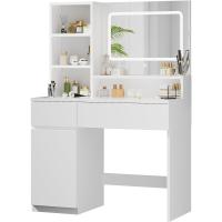 Tocador de Maquillaje Moderno con Espejo Grande y Luces LED Brillo Ajustable, 3 Estante Abiertos, 2 Cajones y Armario Lateral Ideal para Dormitorio Blanco - details 0