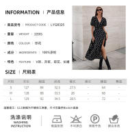 Vestido largo de estilo francés con estampado floral, pequeño, negro, otoño, nuevo, manga corta, cintura con abertura, corte en A - details 5