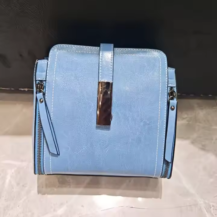 Elegante bolso de hombro de piel dividida para mujer, bolso de moda de color sólido con correa extraíble, cierre de cremallera, forro de poliéster, detalle de pintura en los bordes - Disponible en negro, café, marrón claro - 1