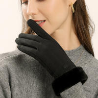 Guantes gruesos de cuero de felpa para mujer, guantes cálidos de esquí al aire libre, elegantes e informales para pantalla táctil, moda de invierno - details 9