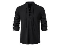 Camisas de lino y algodón para hombre con cuello mandarín, manga larga, estilo cómodo para otoño-primavera - details 7