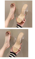 Transparente hermoso tacones altos zapatillas cristal sandalias de tacón grueso francés semi-drag temperamento socialite sandalias - details 2