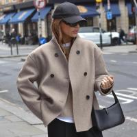 Chaqueta Vintage marrón con cuello en V para mujer, ropa de abrigo para ir al trabajo, estilo callejero a la moda, Otoño e Invierno 2024 - details 2