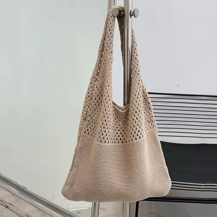 Bolso De Hombro Vintage Tejido Con Agujeros Para Mujer Gran Capacidad Bolso De Compras Bohemio Veraniego Para Playa Y Viajes - 1
