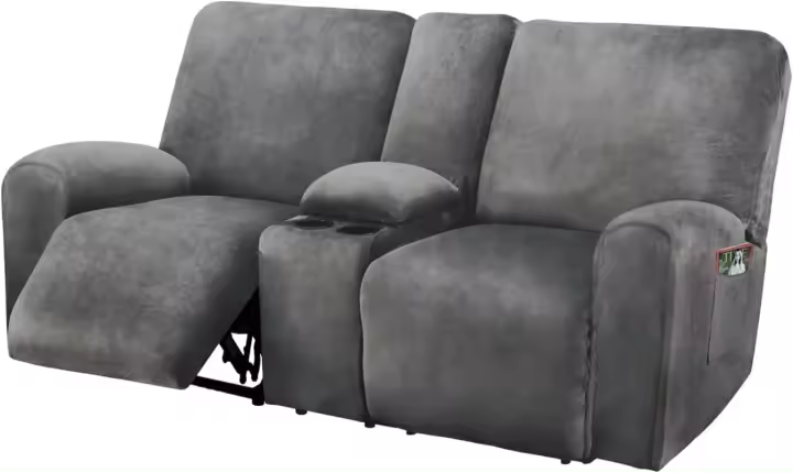 Sofá Biplaza Rebanable con Funda de Consola Central 8 Piezas de Terciopelo Elástico, Rebanable de 2 Asientos, Grueso, Suave, Lavable (Gris Oscuro) - 1