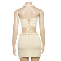 Conjunto de falda ajustada y top halter sin mangas elegante y dulce a la moda de verano - details 26
