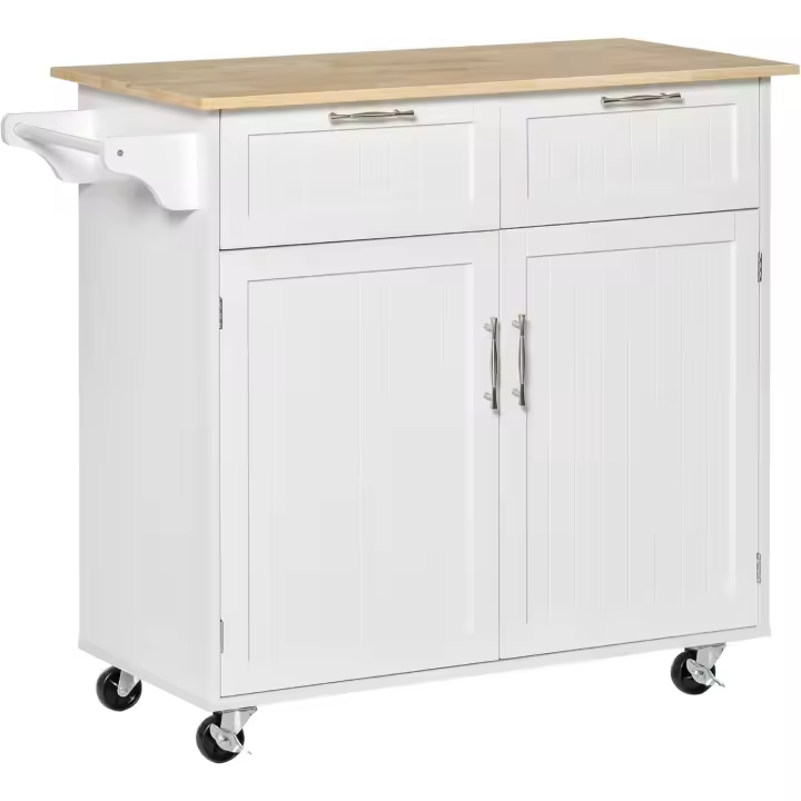Cocina con ruedas, carrito de cocina, mueble auxiliar de cocina con 2 puertas, 2 cajones, toallero y estante ajustable para comedor/salón, 104x46x91 cm, negro - 1