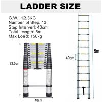 Escalera Telescópica Portátil de Aluminio 6,2m, 2 Ganchos, 15 Peldaños, Antideslizante, Multiusos, Carga de 150kg - details 36