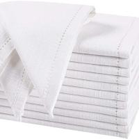 Juego de 6 servilletas de tela de algodón con esquinas ingleteadas blancas, perfectas para cenas de boda y decoraciones de mesa - details 0