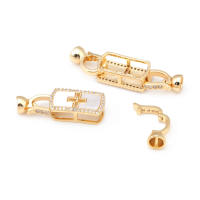 2 juegos de conectores de latón y circonita y concha de Color dorado de 18K para collares, cierres de pulsera, suministros para fabricación de joyas, accesorios Diy - details 23