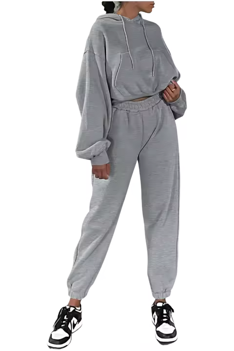 Elrachen Conjunto de ropa deportiva con capucha y pantalones deportivos para mujer, color gris, con hombros caídos, gris, tallas S-2XL - 1