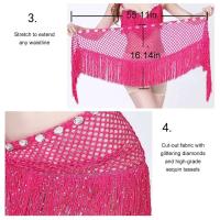 Sujetador brillante de dos piezas para danza del vientre para mujer, con lentejuelas, borlas de diamantes, falda con cinturilla triangular y conjunto de bufanda, 5 colores - details 10