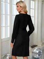 Vestido Ajustado Corset de Midi Línea A Cuello en V Manga Larga Diseño Curvy - details 17