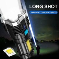 Linterna LED de alta potencia para acampar Linterna de mano portátil recargable con 4 luces laterales COB 4 modos de iluminación - details 1