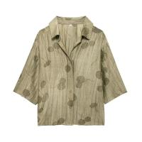 BUNO-Conjunto de camisa y pantalones de Jacquard para mujer, traje informal de media manga con solapa y botones, pantalones de pierna ancha, ropa de calle de verano - details 13