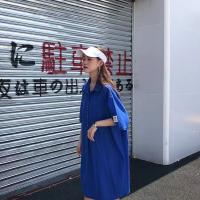 Vestido Polo de talla grande para mujer, camiseta de manga corta con cuello de camisa y longitud por debajo de la rodilla, color negro, cintura holgada coreana para verano - details 9