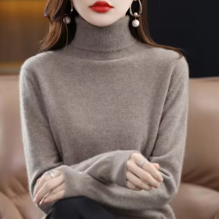 Suéter de cachemira de lana de 100% para mujer, suéter tejido con cuello alto, jerséis de manga larga, ropa de otoño e invierno, Jersey cálido, Tops - 1