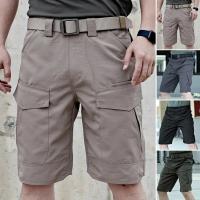 Pantalones cortos informales de color sólido para hombre, pantalones cortos Cargo de verano con cintura elástica, múltiples bolsillos, tela resistente al desgaste para exteriores - details 3