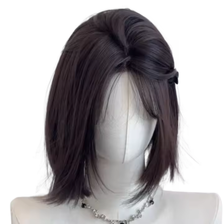 Peluca japonesa Cos de verano, dulce y corta, pelucas con malla frontal rosa y marrón, diadema, pelucas naturales frescas de Cosplay de Lolita, juego de rol - 1