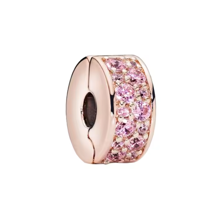 Abalorio de Clip de Pavé rosa, Pulsera Original de Plata de Ley 925 para fabricación de joyas - 1
