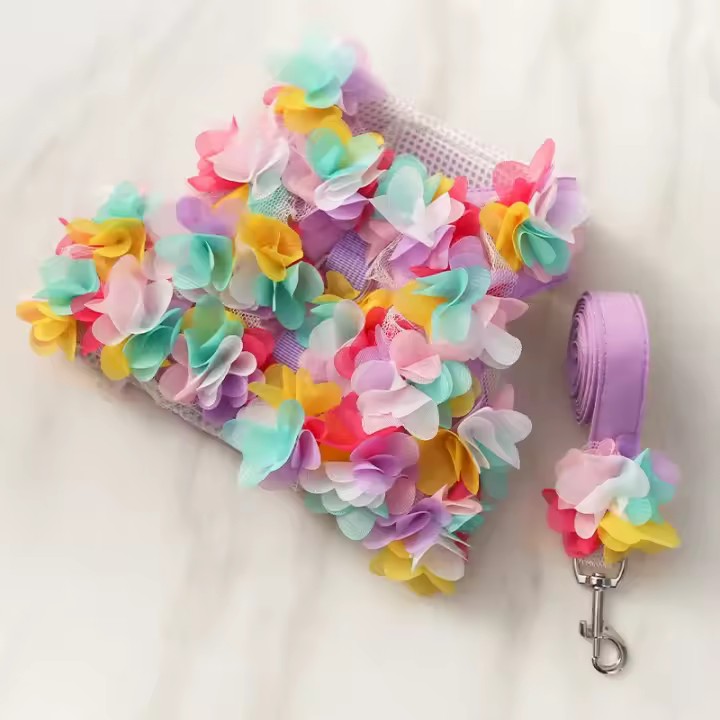 Conjunto de Correa de Arnes de Manga Ajustable con Estampado Floral Ropa de Mascota para Perros y Gatos Accesorios de Arnes para - 1