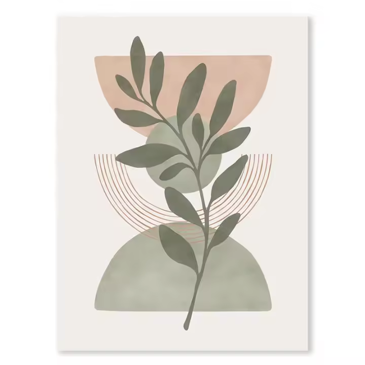 Cuadros Decorativos de Lámina Nórdica con Líneas Geométricas y Hojas Boho Abstractas Pintura en Lienzo para Decoración del Dormitorio y Hogar Marca DHROOM - 1
