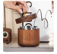 Ceniceros de madera de nogal con tapa, bandeja de viento cubierta con acero inoxidable, bandeja de ceniza para interiores y exteriores para el hogar y la sala de estar - details 5