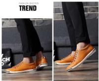 Zapatos grandes para hombre con cordones, informales, blancos, deportivos, de cuero, suela suave, transpirables, sencillos, de corte bajo, para caminar, para jóvenes - details 5
