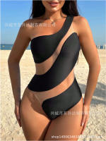 Nuevo bikini de traje de baño de una pieza de un solo hombro con empalme de malla ajustada sexy de Dongshengda - details 3