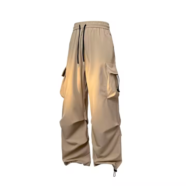 TikTok Hot Item2025Nuevos pantalones finos de seda de hielo para primavera y verano, pantalones de paracaidista con cordón, pantalones cargo funcionales tejidos para hombres, pantalones de aire acondicionado, pantalones casuales rectos estilo Hong Kong, T - 1