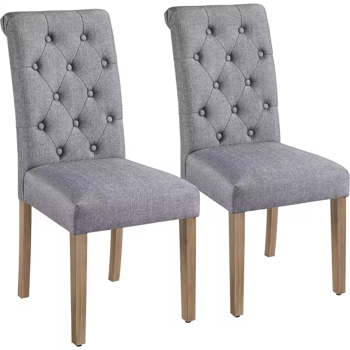 Silla de comedor de tela con respaldo alto y patas de madera, color negro. - 1