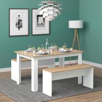 Mesa de comedor Sentio, antracita/roble dorado, 90 x 140 cm con 2 bancos - details 19