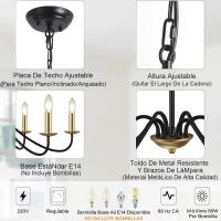 Candelabros de rueda de vagón para sala de estar, 6 luces rústicas industriales para exteriores, lámpara colgante negra para comedor, cocina, pasillo, dormitorio, ajuste de altura - details 44