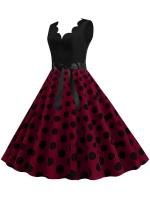 Dot print summer women elegant vintage party casual sleevelss a line dress - details 5